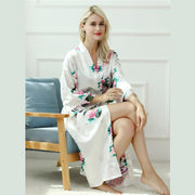 Peacock & Flower Print Self Belted Sleepwear