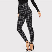 Skinny Grid Pants with Belt