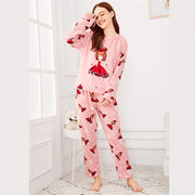 Cartoon Girl Print Plush Pajama Set