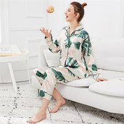Palm Leaf Print Button Up Pajama Set