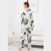 Palm Leaf Print Button Up Pajama Set