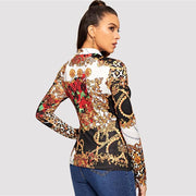 Mock Neck Stand Collar Print Top