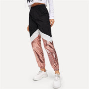 Color-Block Contrast Metallic Pants