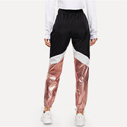 Color-Block Contrast Metallic Pants