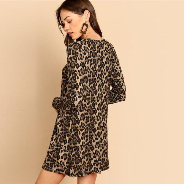 Leopard Print A Line Mini Dress
