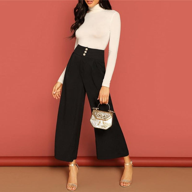 Button Fly Wide Leg Pants