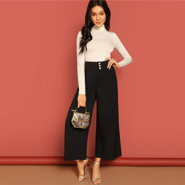 Button Fly Wide Leg Pants
