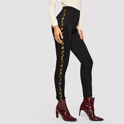 Leopard Panel Tapered Pencil Pants