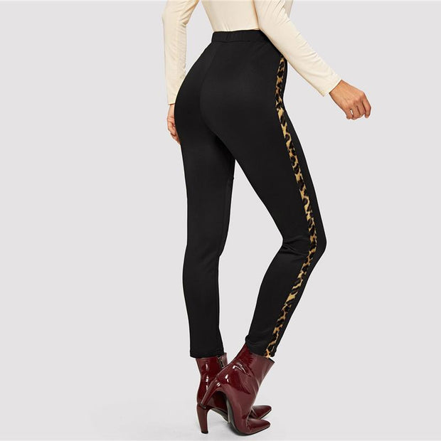 Leopard Panel Tapered Pencil Pants