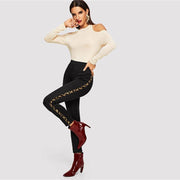 Leopard Panel Tapered Pencil Pants