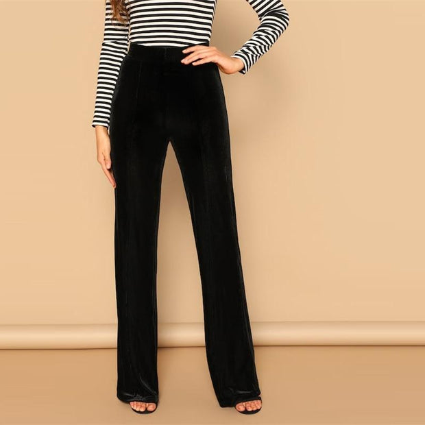Mid Waist Straight Velvet Long Pants
