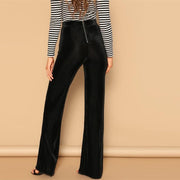 Mid Waist Straight Velvet Long Pants