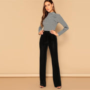 Mid Waist Straight Velvet Long Pants