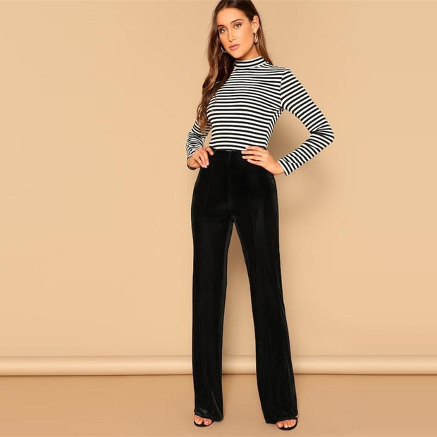 Mid Waist Straight Velvet Long Pants