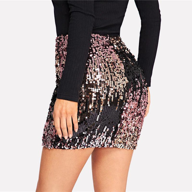 Color Block Sequin Skirt