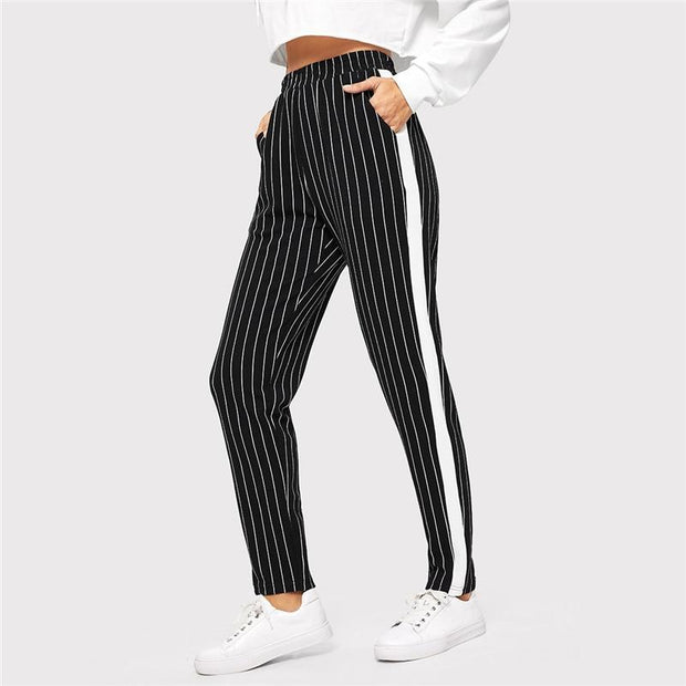 Striped Slant Pocket Pencil Pants