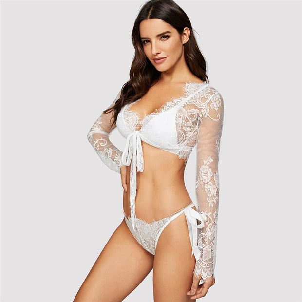 Floral Lace Knot Long Sleeve Sleepwear