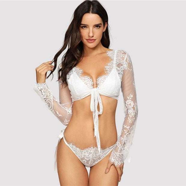Floral Lace Knot Long Sleeve Sleepwear