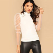 Elegant Mesh Insert Slim Top