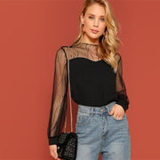 Sheer Contrast Mesh Yoke Top
