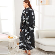Crane Print Satin Longline Robe Sleepwear