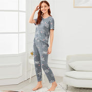 Flamingo & Leaf Print Striped Pajama Set