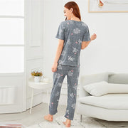 Flamingo & Leaf Print Striped Pajama Set