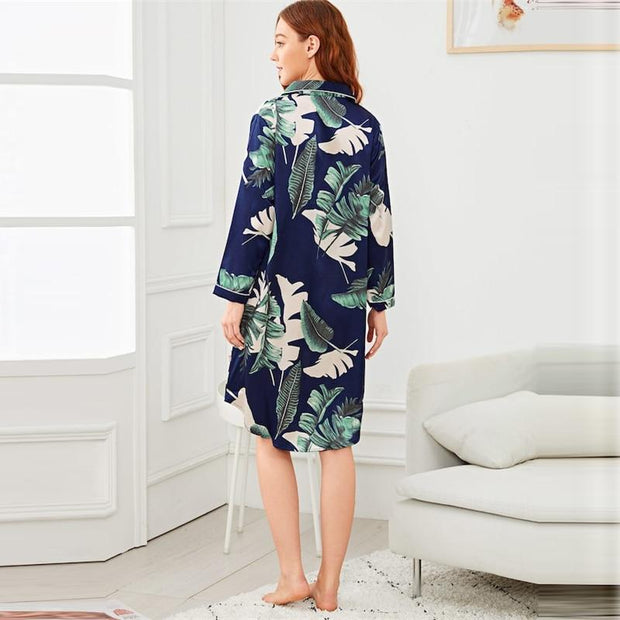 Tropical Print Button Up Night Dress