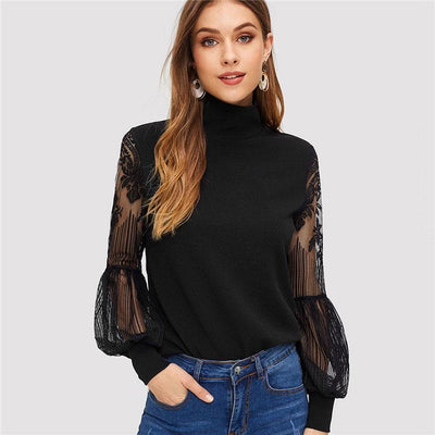 Elegant High Neck Mesh Top