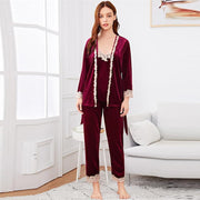 Contrast Lace Cami Belted Pajama Set