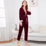Contrast Lace Cami Belted Pajama Set