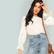 Flounce Sleeve Laser Cut Top