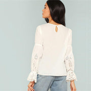 Flounce Sleeve Laser Cut Top