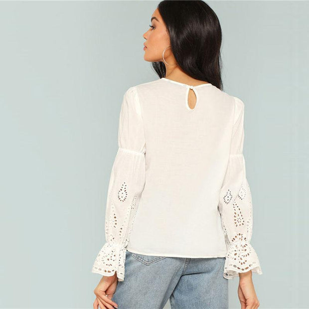 Flounce Sleeve Laser Cut Top
