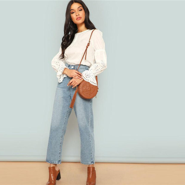 Flounce Sleeve Laser Cut Top