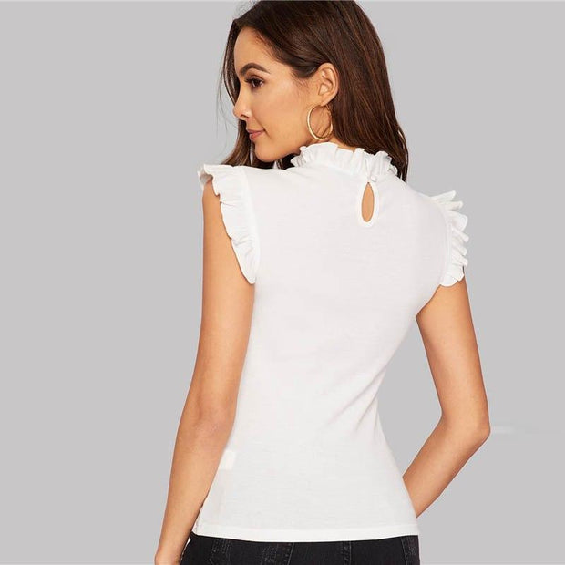 Frilled Trim Keyhole Back Top