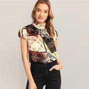Elegant Chain & Scarf Print Top