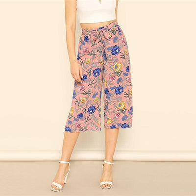 Chiffon Floral Tied Knot Capris Pants