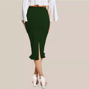 Split Ruffle Hem Slim Skirt