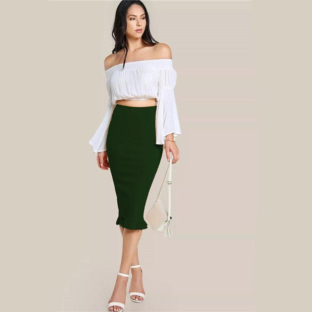Split Ruffle Hem Slim Skirt