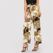 Scarf & Leopard Print Elegant Pants