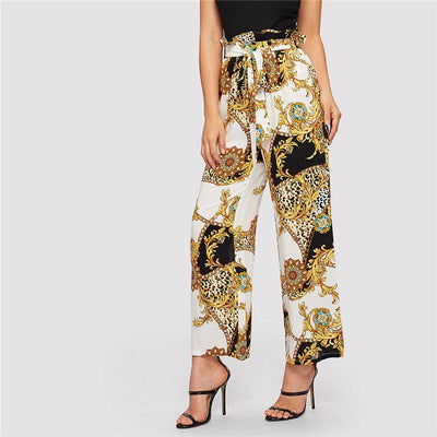 Scarf & Leopard Print Elegant Pants