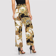 Scarf & Leopard Print Elegant Pants