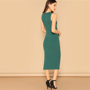Split Side Rib-Knit Sleeveless Dress