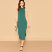 Split Side Rib-Knit Sleeveless Dress