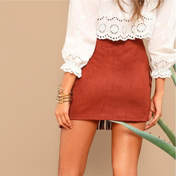 Fringe Front Suede Skirt