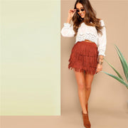 Fringe Front Suede Skirt