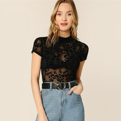 Cheetah Mesh Collar Top