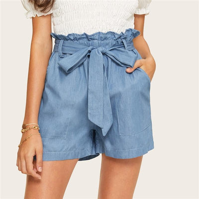 Patch High Waist Denim Shorts