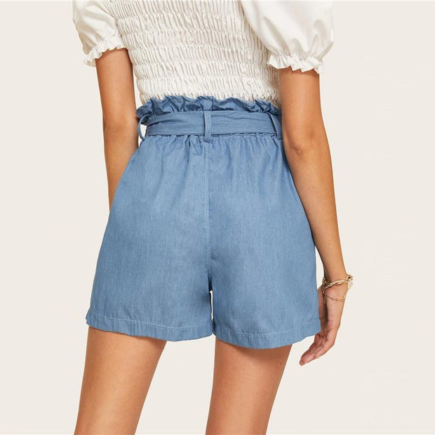 Patch High Waist Denim Shorts